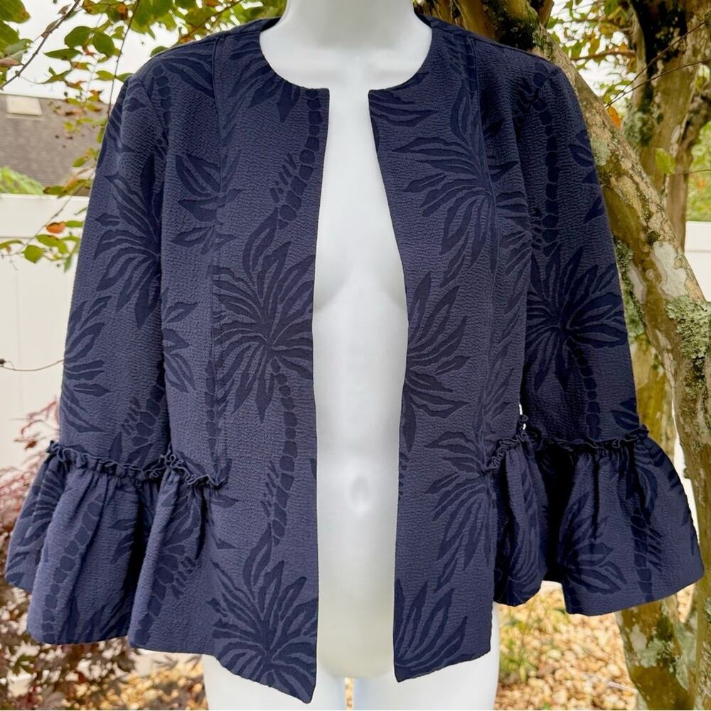 Lilly Pulitzer Navy Palm Jacquard Bell Sleeve Jacket Blazer XS